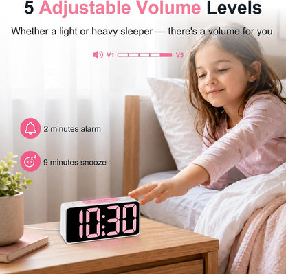 Small Digital Alarm Clock for Bedroom, RGB Kids Alarm Clock Boys