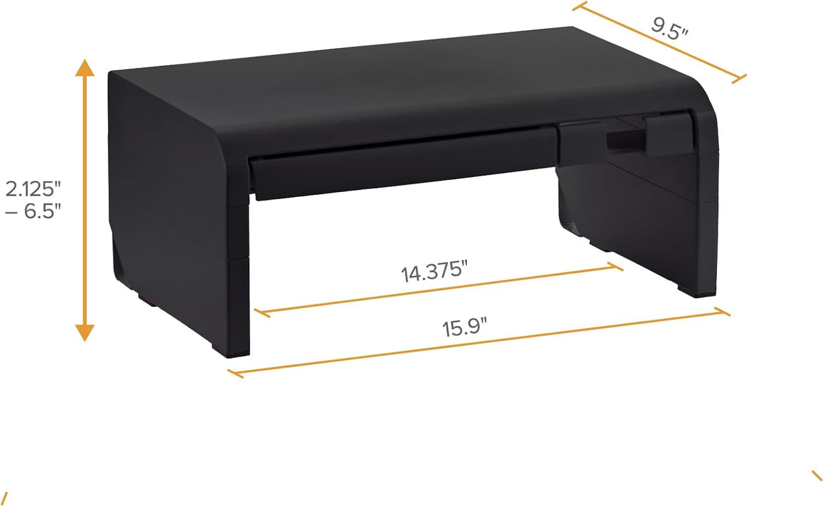 Bostitch Konnect Adjustable Monitor Riser with Drawer & Cell Phone Holder, Laptop Stand for Desk, 4 Height Levels, Cable Management & Rubber Feet