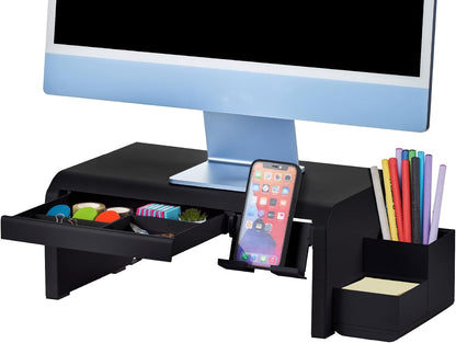 Bostitch Konnect Adjustable Monitor Riser with Drawer & Cell Phone Holder, Laptop Stand for Desk, 4 Height Levels, Cable Management & Rubber Feet