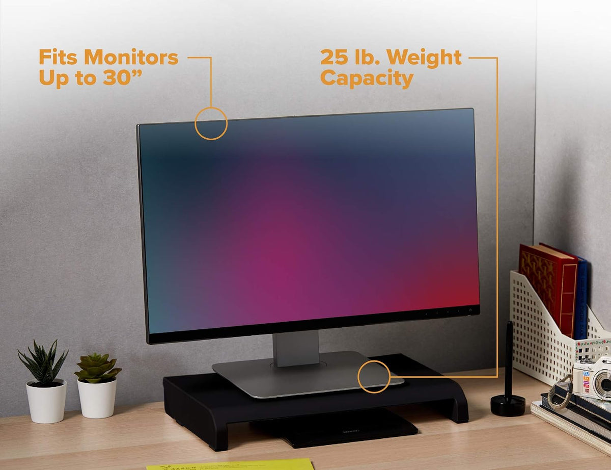 Bostitch Konnect Adjustable Monitor Riser with Drawer & Cell Phone Holder, Laptop Stand for Desk, 4 Height Levels, Cable Management & Rubber Feet