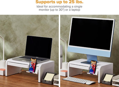 Bostitch Konnect Adjustable Monitor Riser with Drawer & Cell Phone Holder, Laptop Stand for Desk, 4 Height Levels, Cable Management & Rubber Feet
