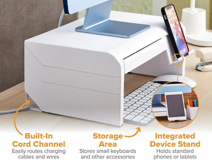 Bostitch Konnect Adjustable Monitor Riser with Drawer & Cell Phone Holder, Laptop Stand for Desk, 4 Height Levels, Cable Management & Rubber Feet