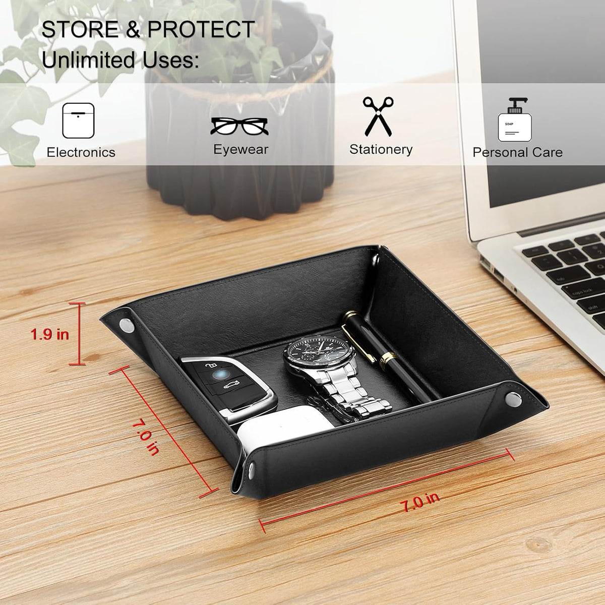 Valet Tray Desktop Storage Organizer PU Leather Catchall Tray