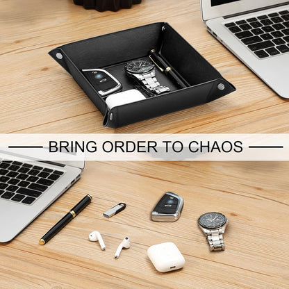 Valet Tray Desktop Storage Organizer PU Leather Catchall Tray