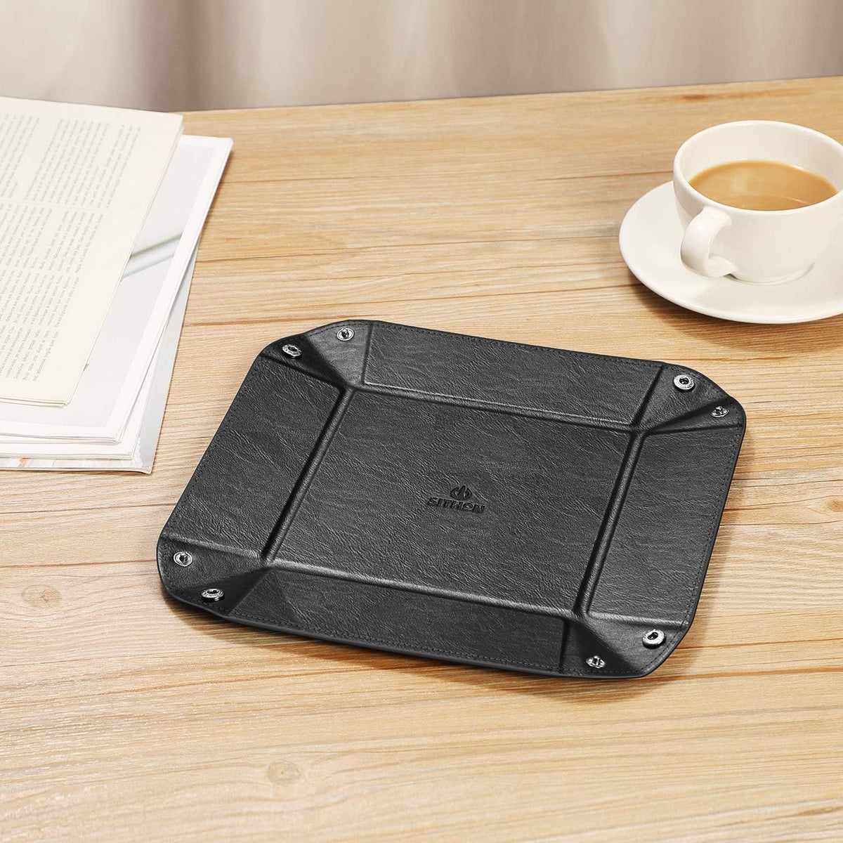 Valet Tray Desktop Storage Organizer PU Leather Catchall Tray