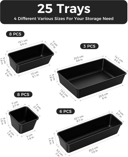 25 PCS Plastic Drawer Organizers Set, 4-Sizes Vanity and Makeup Organizer, Desk and bathroom Drawer Organizer Trays, Organizers and Storage for Makeup, Jewelry, Gadgets, Utensils (Pink)