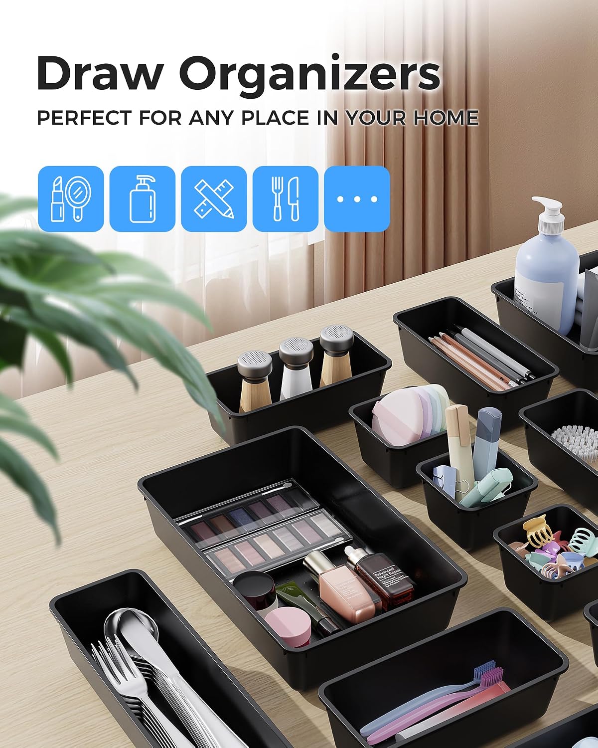 25 PCS Plastic Drawer Organizers Set, 4-Sizes Vanity and Makeup Organizer, Desk and bathroom Drawer Organizer Trays, Organizers and Storage for Makeup, Jewelry, Gadgets, Utensils (Pink)