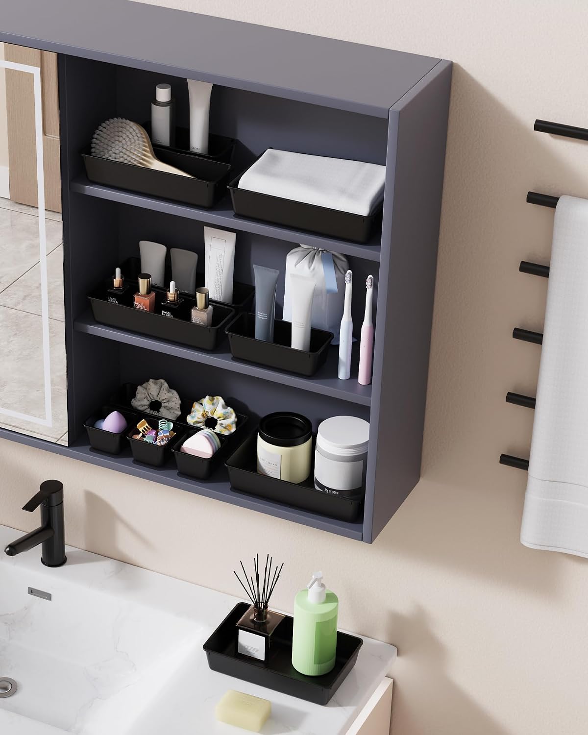 25 PCS Plastic Drawer Organizers Set, 4-Sizes Vanity and Makeup Organizer, Desk and bathroom Drawer Organizer Trays, Organizers and Storage for Makeup, Jewelry, Gadgets, Utensils (Pink)