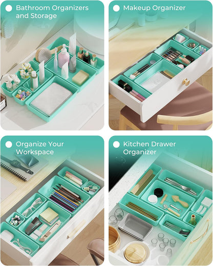 25 PCS Plastic Drawer Organizers Set, 4-Sizes Vanity and Makeup Organizer, Desk and bathroom Drawer Organizer Trays, Organizers and Storage for Makeup, Jewelry, Gadgets, Utensils (Pink)