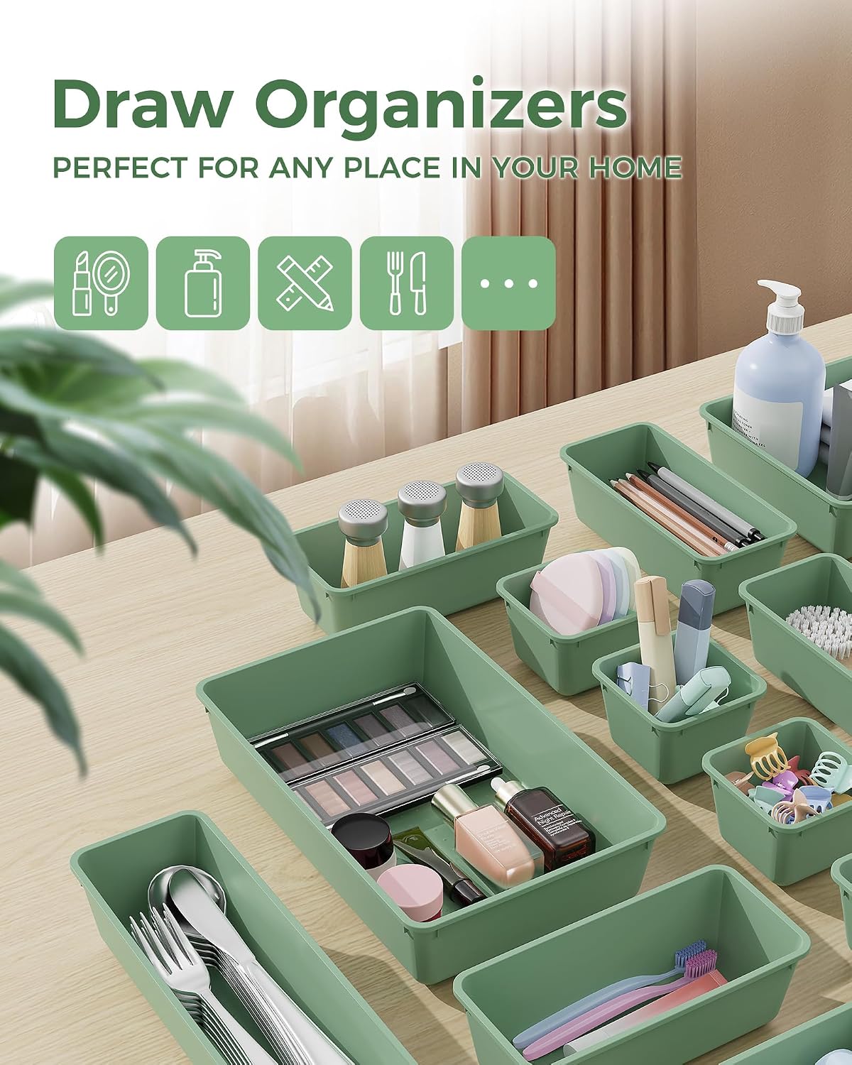 25 PCS Plastic Drawer Organizers Set, 4-Sizes Vanity and Makeup Organizer, Desk and bathroom Drawer Organizer Trays, Organizers and Storage for Makeup, Jewelry, Gadgets, Utensils (Pink)