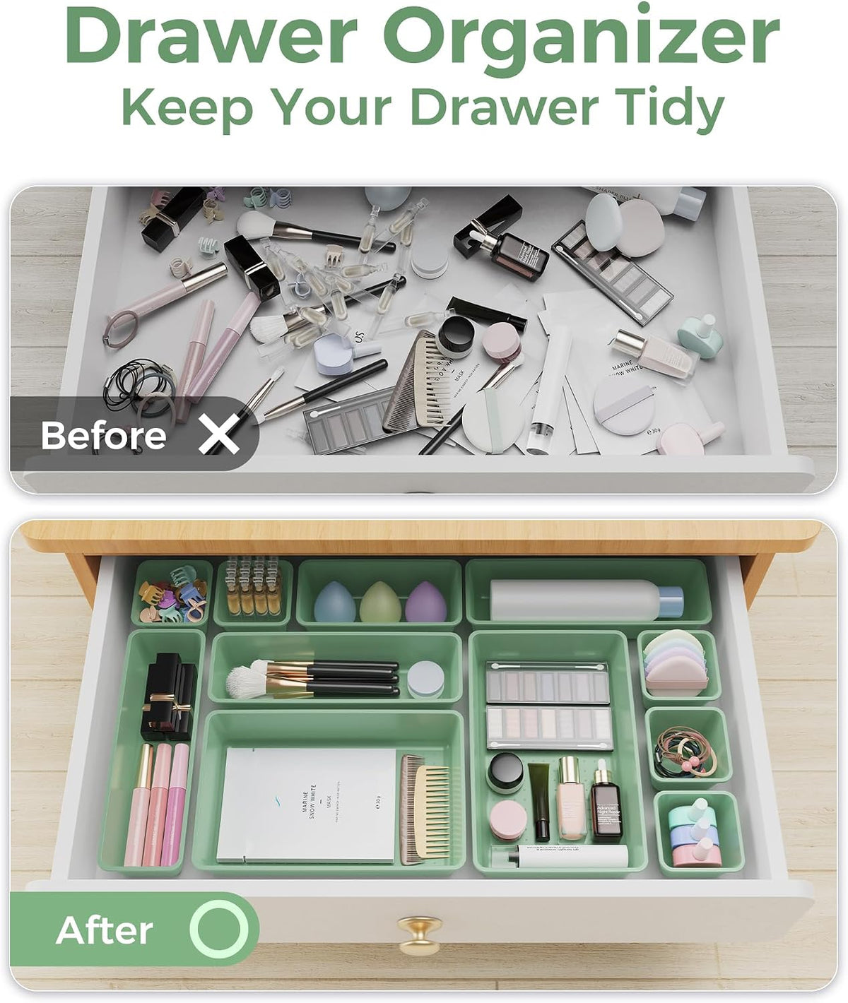 25 PCS Plastic Drawer Organizers Set, 4-Sizes Vanity and Makeup Organizer, Desk and bathroom Drawer Organizer Trays, Organizers and Storage for Makeup, Jewelry, Gadgets, Utensils (Pink)
