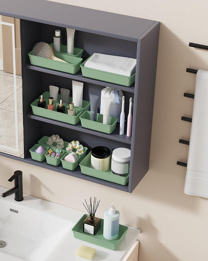 25 PCS Plastic Drawer Organizers Set, 4-Sizes Vanity and Makeup Organizer, Desk and bathroom Drawer Organizer Trays, Organizers and Storage for Makeup, Jewelry, Gadgets, Utensils (Pink)