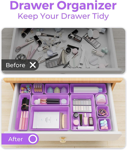 25 PCS Plastic Drawer Organizers Set, 4-Sizes Vanity and Makeup Organizer, Desk and bathroom Drawer Organizer Trays, Organizers and Storage for Makeup, Jewelry, Gadgets, Utensils (Pink)