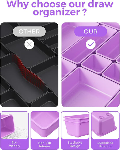 25 PCS Plastic Drawer Organizers Set, 4-Sizes Vanity and Makeup Organizer, Desk and bathroom Drawer Organizer Trays, Organizers and Storage for Makeup, Jewelry, Gadgets, Utensils (Pink)