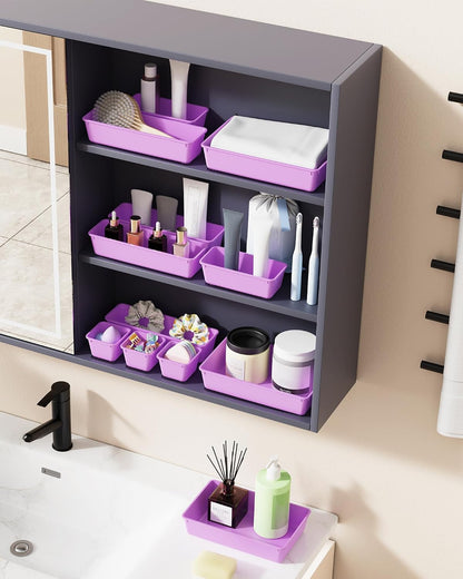 25 PCS Plastic Drawer Organizers Set, 4-Sizes Vanity and Makeup Organizer, Desk and bathroom Drawer Organizer Trays, Organizers and Storage for Makeup, Jewelry, Gadgets, Utensils (Pink)