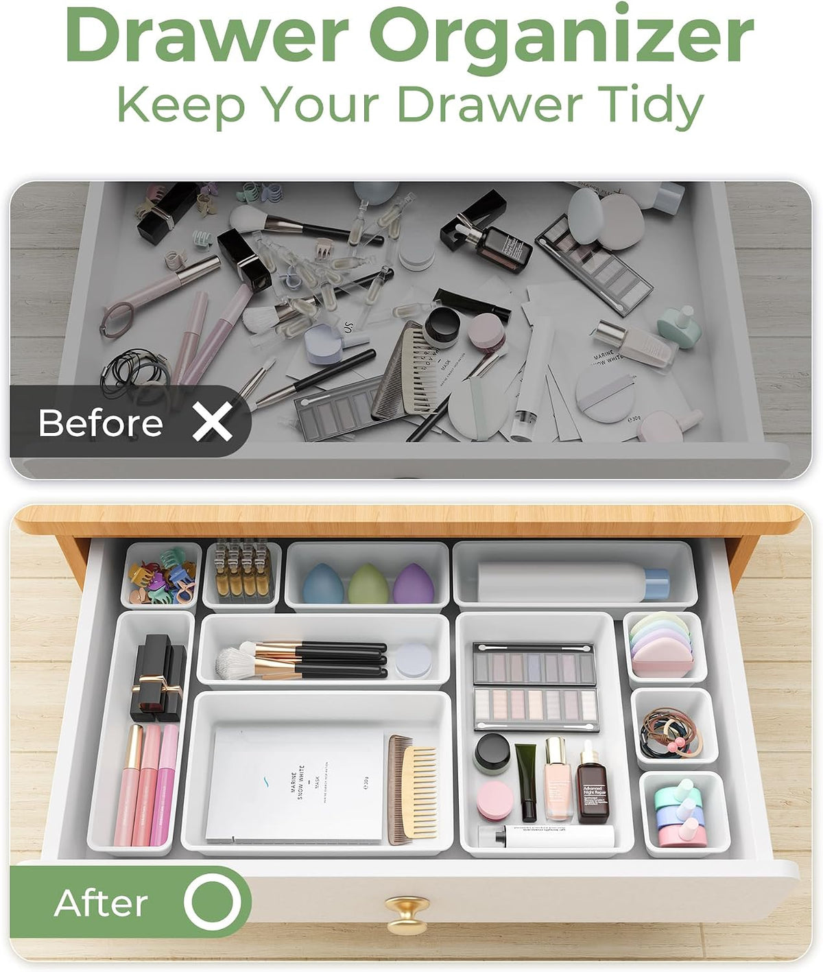 25 PCS Plastic Drawer Organizers Set, 4-Sizes Vanity and Makeup Organizer, Desk and bathroom Drawer Organizer Trays, Organizers and Storage for Makeup, Jewelry, Gadgets, Utensils (Pink)