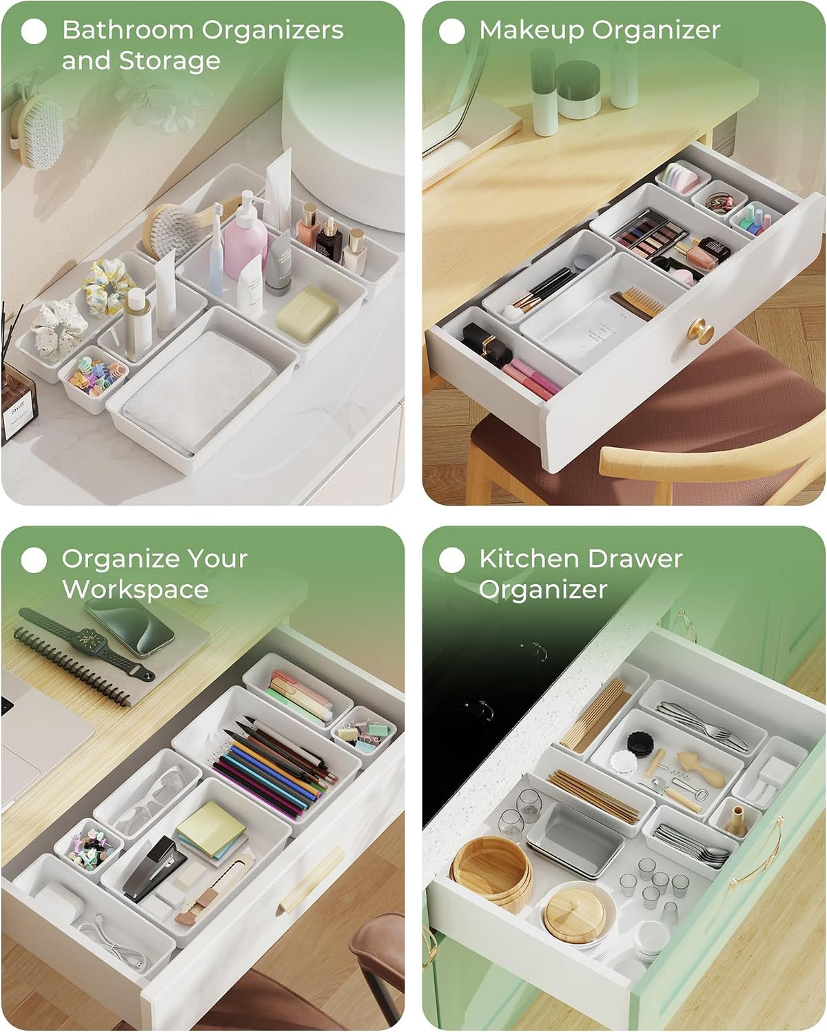 25 PCS Plastic Drawer Organizers Set, 4-Sizes Vanity and Makeup Organizer, Desk and bathroom Drawer Organizer Trays, Organizers and Storage for Makeup, Jewelry, Gadgets, Utensils (Pink)