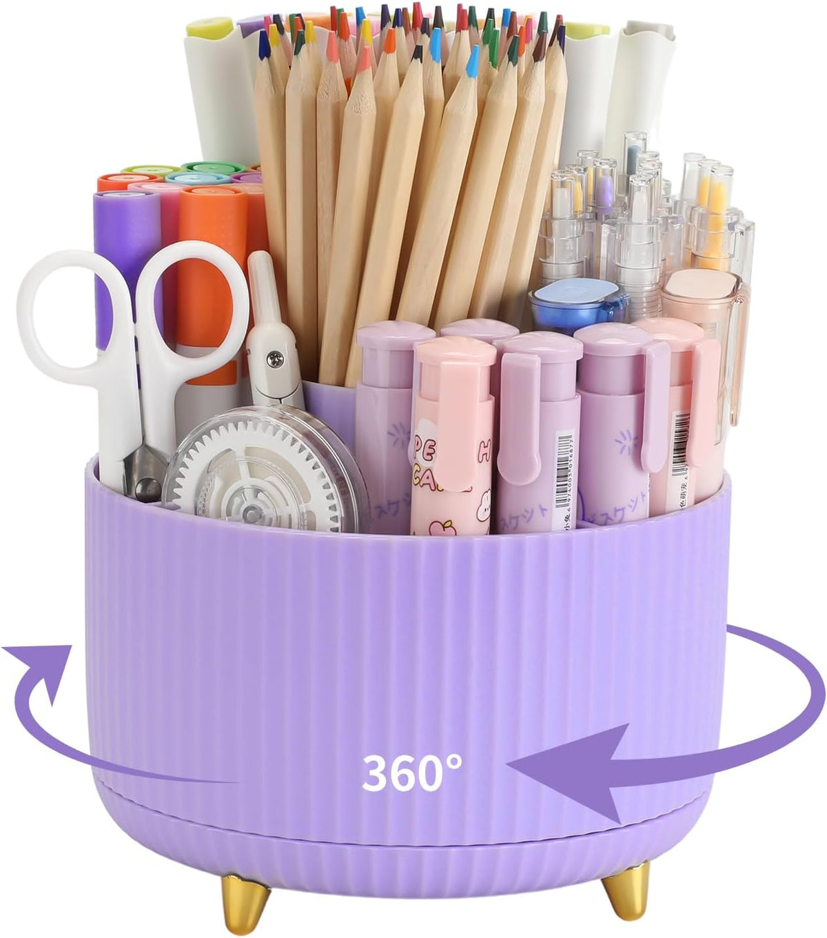 360°Rotating Pen&Pencil Holder For Desk With 5Slots Cute Office