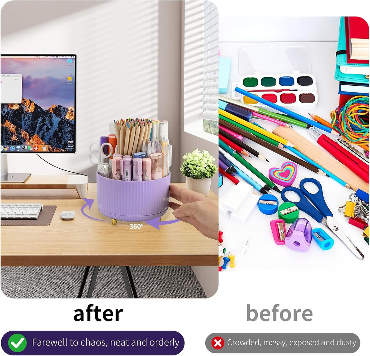 360°Rotating Pen&Pencil Holder For Desk With 5Slots Cute Office