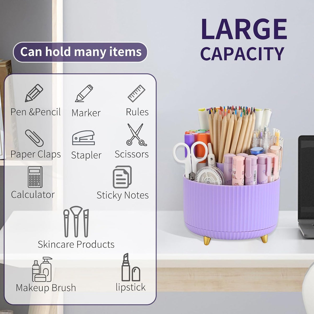 360°Rotating Pen&Pencil Holder For Desk With 5Slots Cute Office