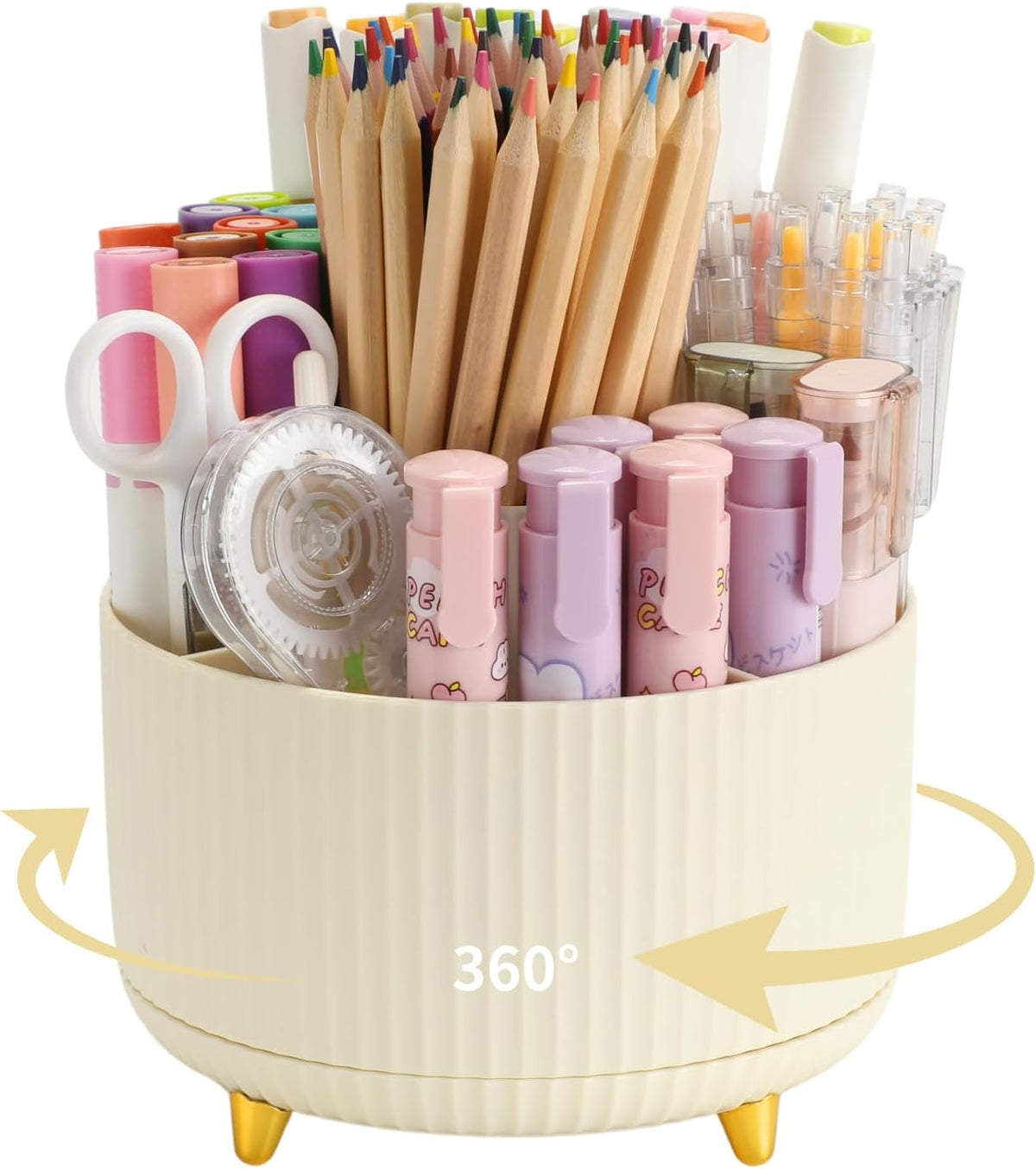360°Rotating Pen&Pencil Holder For Desk With 5Slots Cute Office