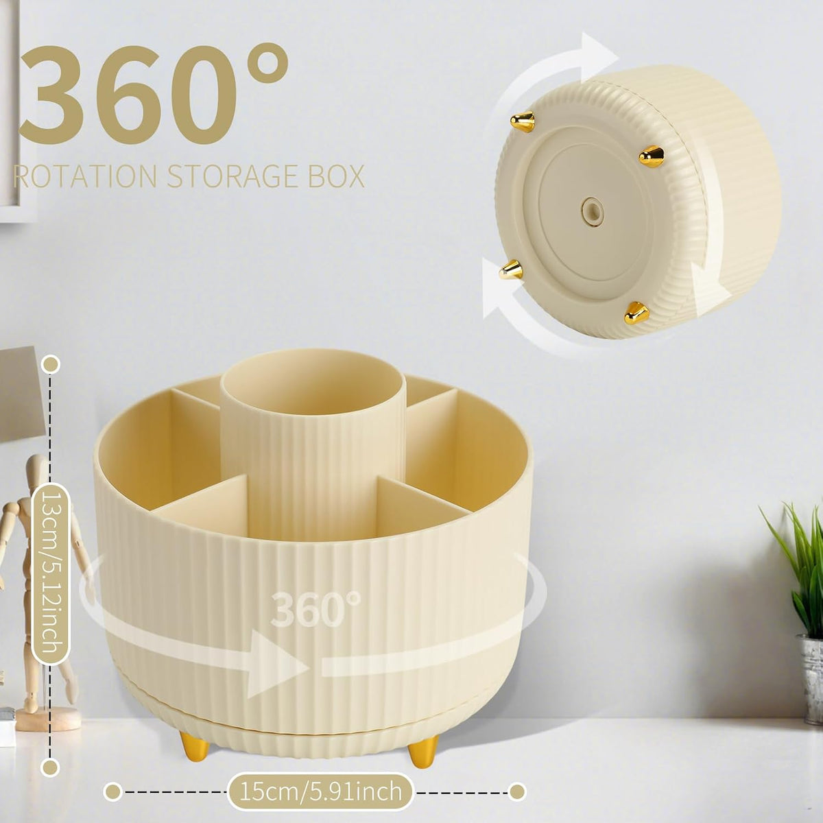 360°Rotating Pen&Pencil Holder For Desk With 5Slots Cute Office