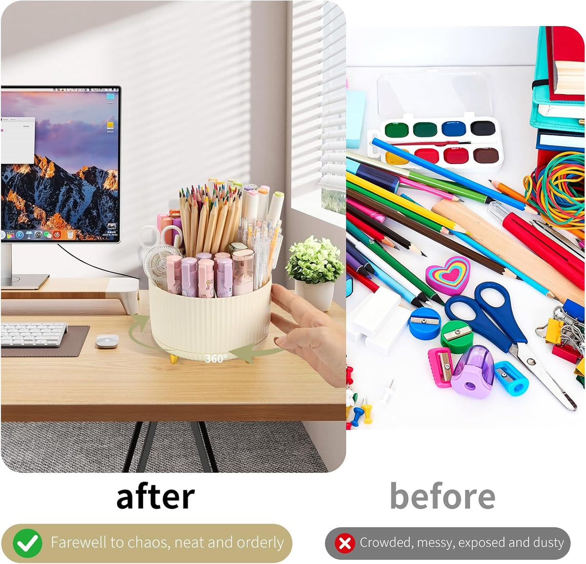 360°Rotating Pen&Pencil Holder For Desk With 5Slots Cute Office