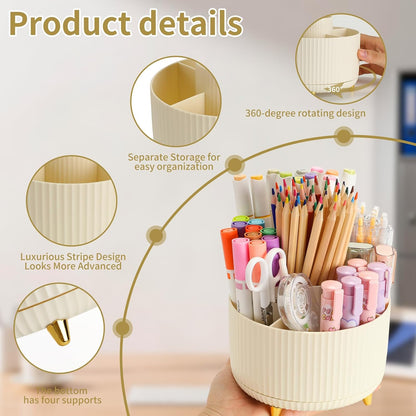 360°Rotating Pen&Pencil Holder For Desk With 5Slots Cute Office