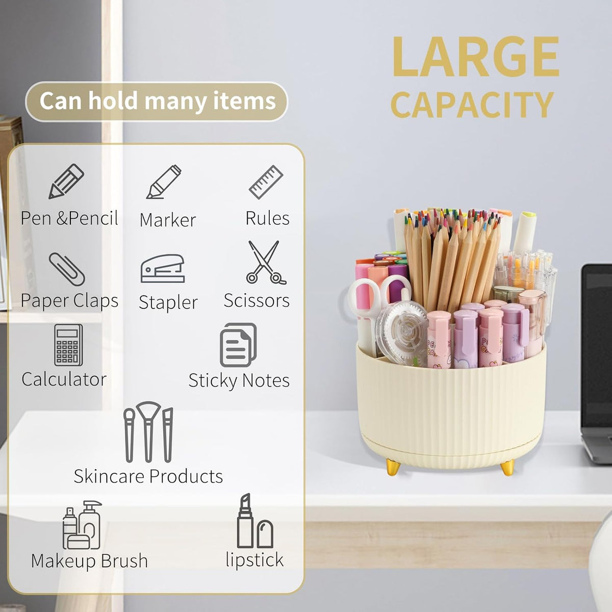 360°Rotating Pen&Pencil Holder For Desk With 5Slots Cute Office