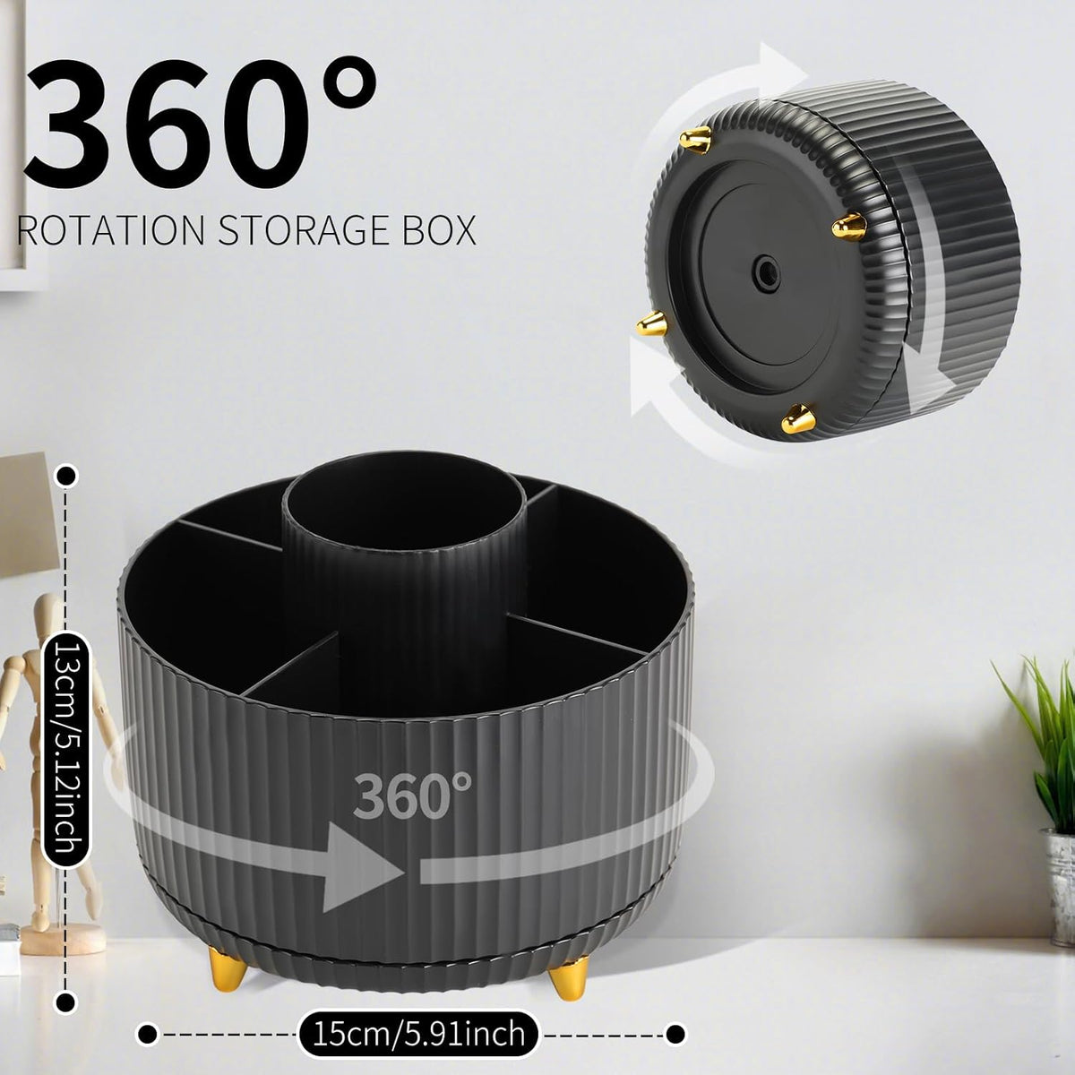 360°Rotating Pen&Pencil Holder For Desk With 5Slots Cute Office