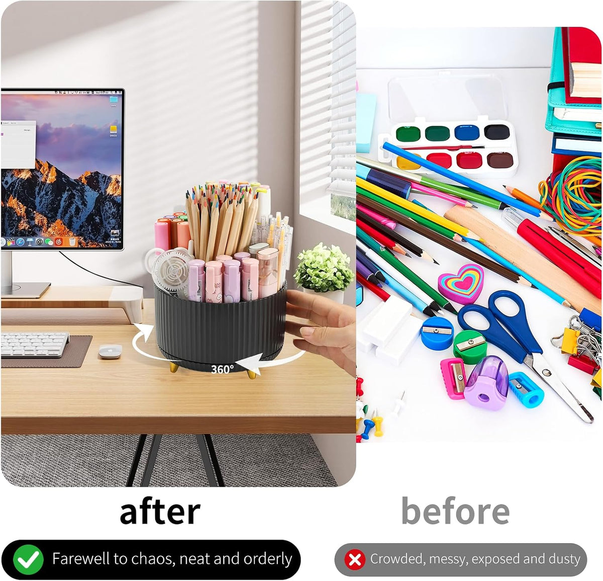 360°Rotating Pen&Pencil Holder For Desk With 5Slots Cute Office