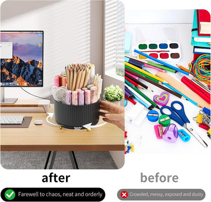 360°Rotating Pen&Pencil Holder For Desk With 5Slots Cute Office