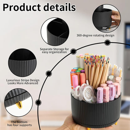 360°Rotating Pen&Pencil Holder For Desk With 5Slots Cute Office