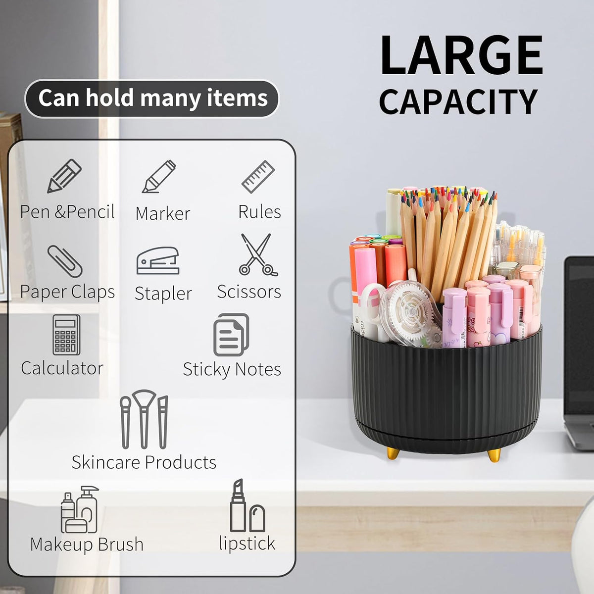 360°Rotating Pen&Pencil Holder For Desk With 5Slots Cute Office