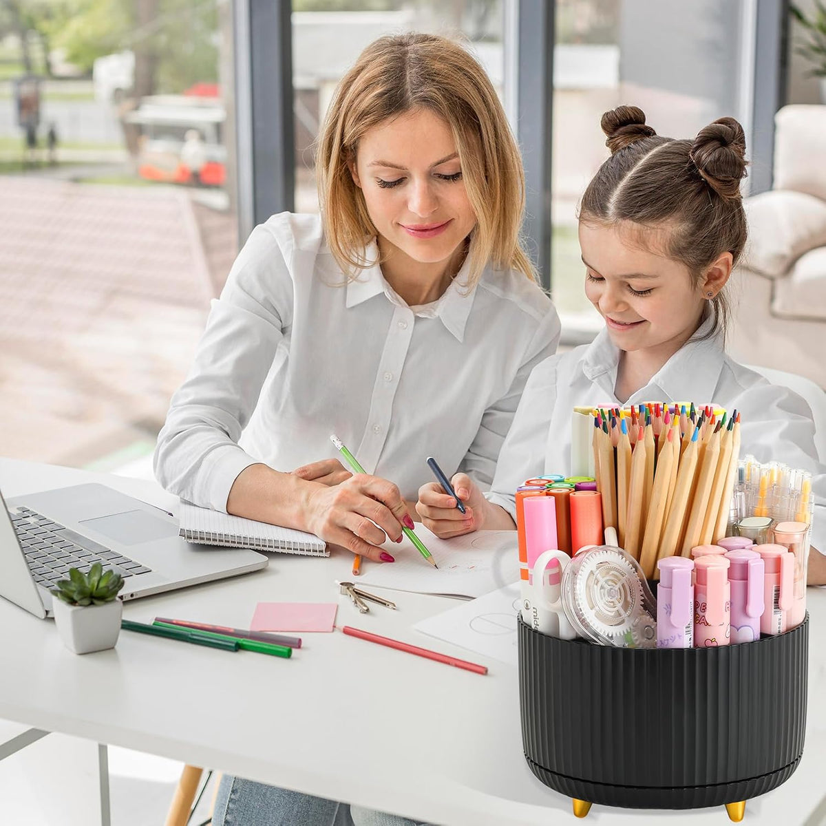 360°Rotating Pen&Pencil Holder For Desk With 5Slots Cute Office