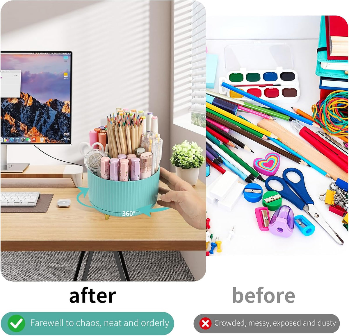 360°Rotating Pen&Pencil Holder For Desk With 5Slots Cute Office