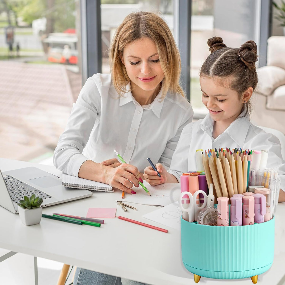 360°Rotating Pen&Pencil Holder For Desk With 5Slots Cute Office