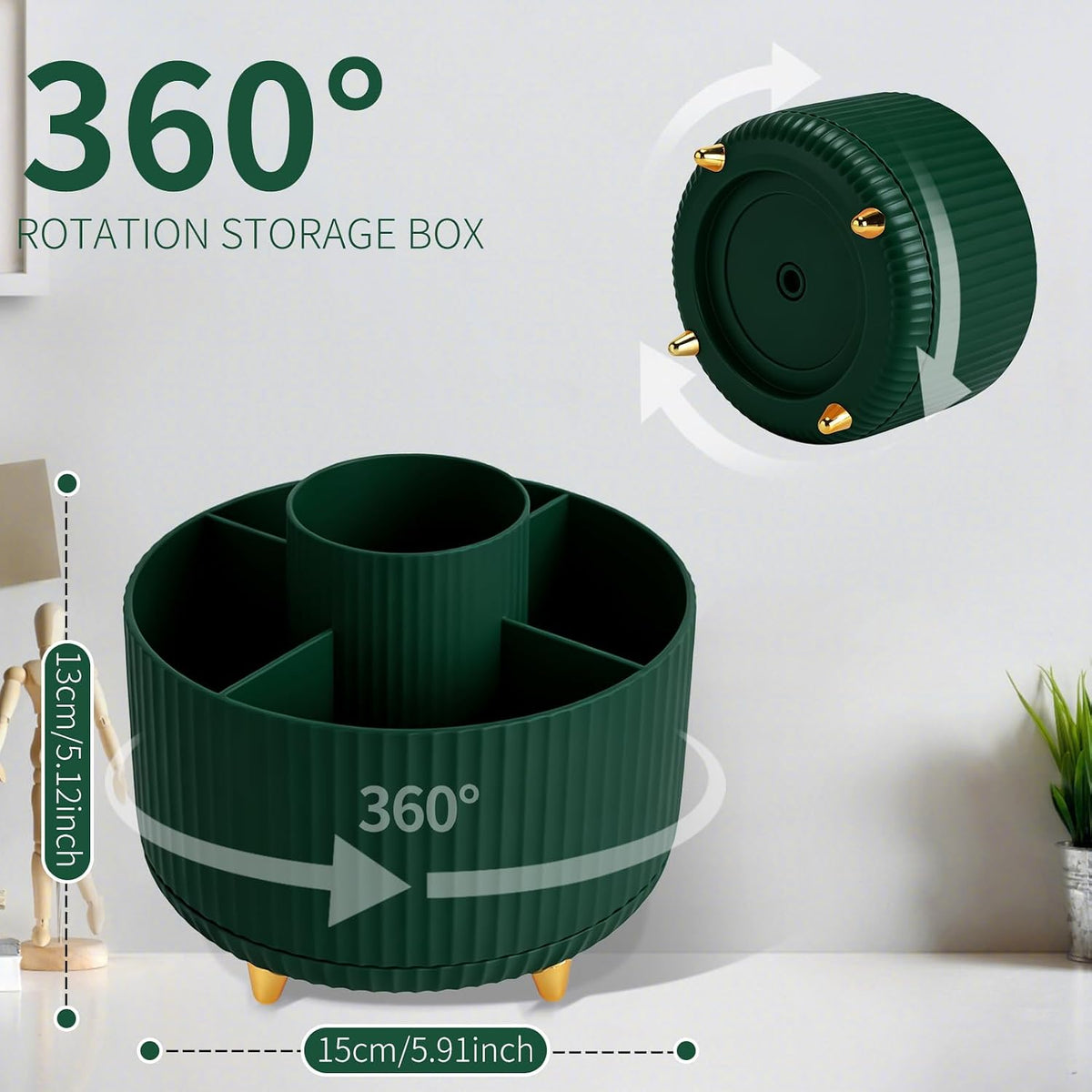 360°Rotating Pen&Pencil Holder For Desk With 5Slots Cute Office