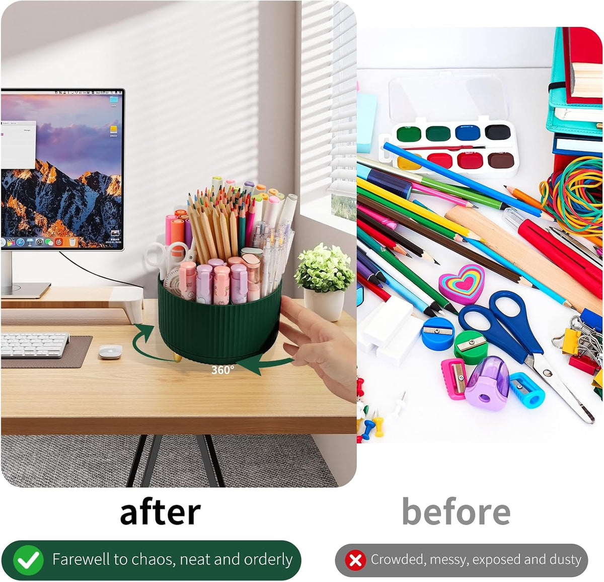 360°Rotating Pen&Pencil Holder For Desk With 5Slots Cute Office