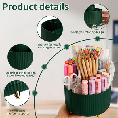 360°Rotating Pen&Pencil Holder For Desk With 5Slots Cute Office