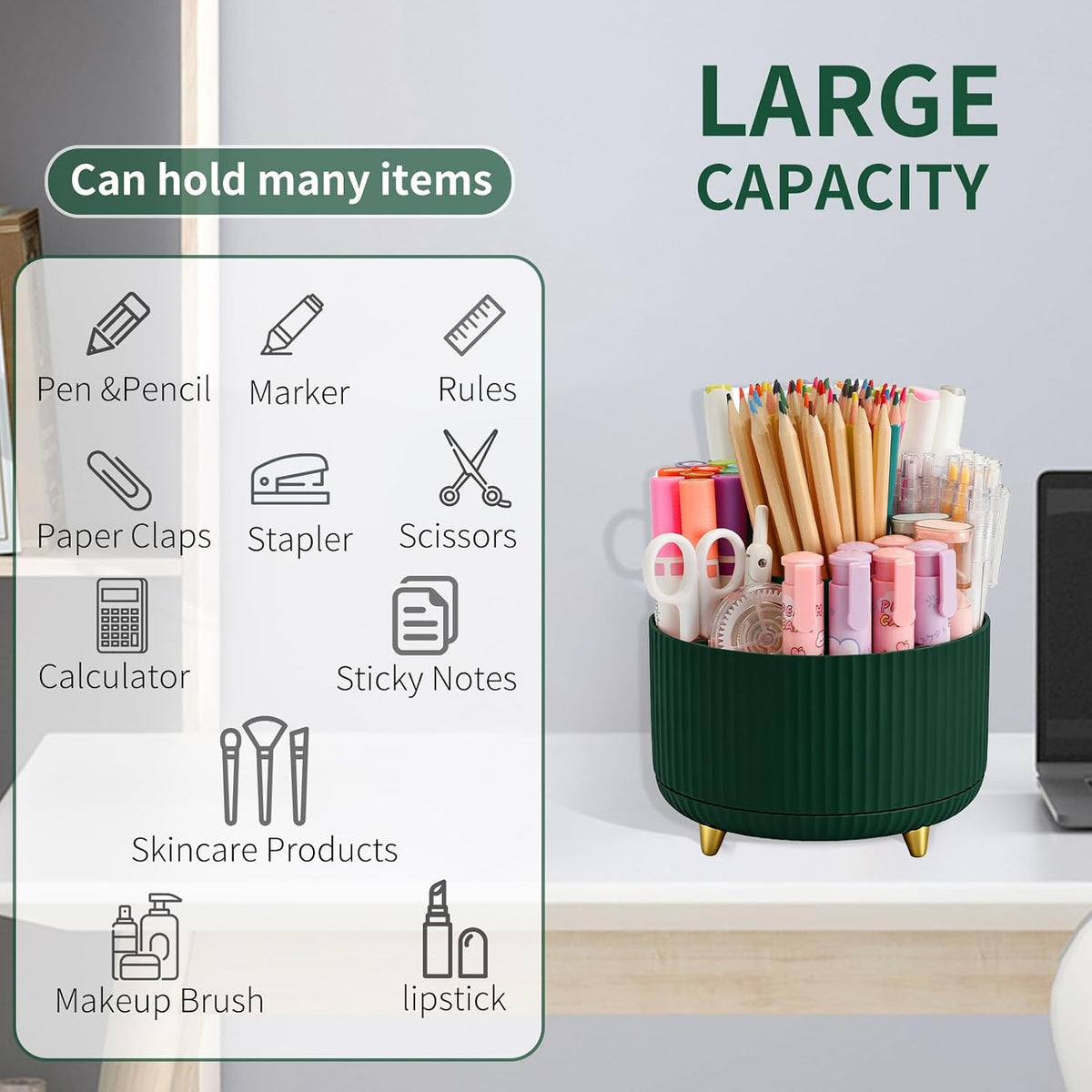360°Rotating Pen&Pencil Holder For Desk With 5Slots Cute Office