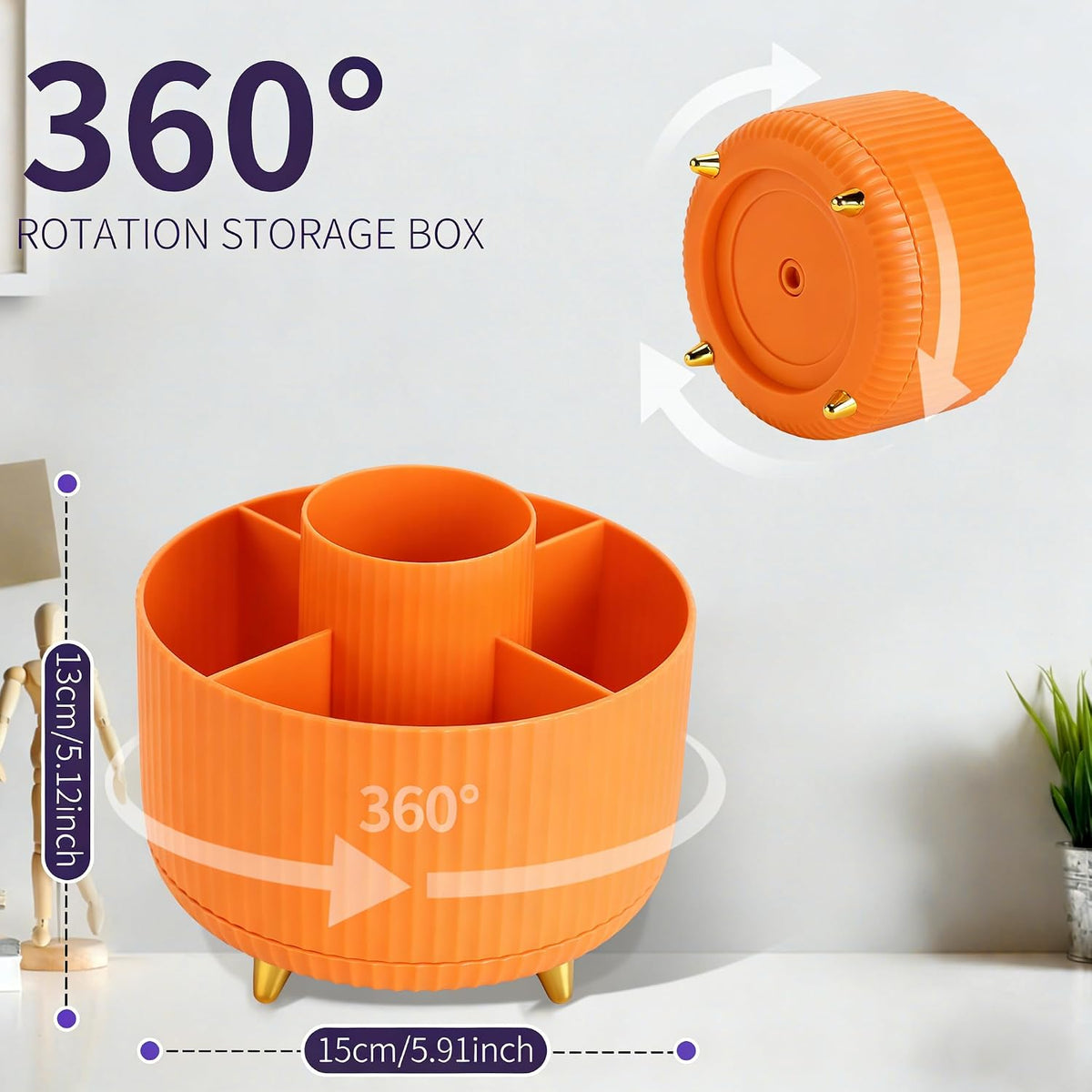360°Rotating Pen&Pencil Holder For Desk With 5Slots Cute Office