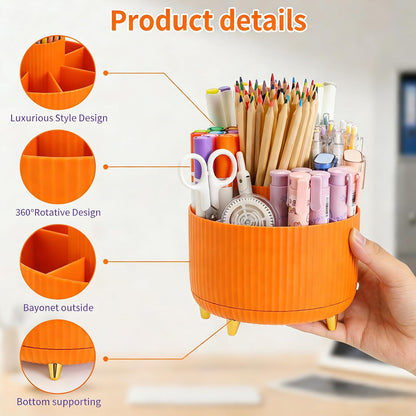 360°Rotating Pen&Pencil Holder For Desk With 5Slots Cute Office