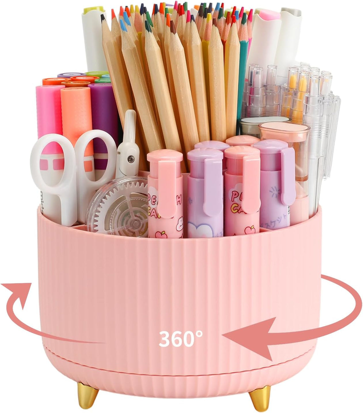 360°Rotating Pen&Pencil Holder For Desk With 5Slots Cute Office