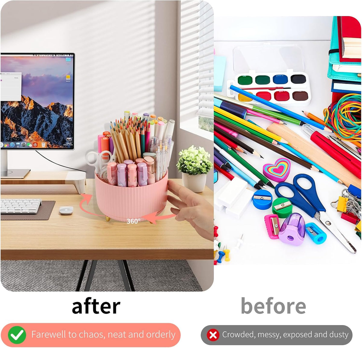 360°Rotating Pen&Pencil Holder For Desk With 5Slots Cute Office