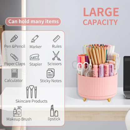 360°Rotating Pen&Pencil Holder For Desk With 5Slots Cute Office