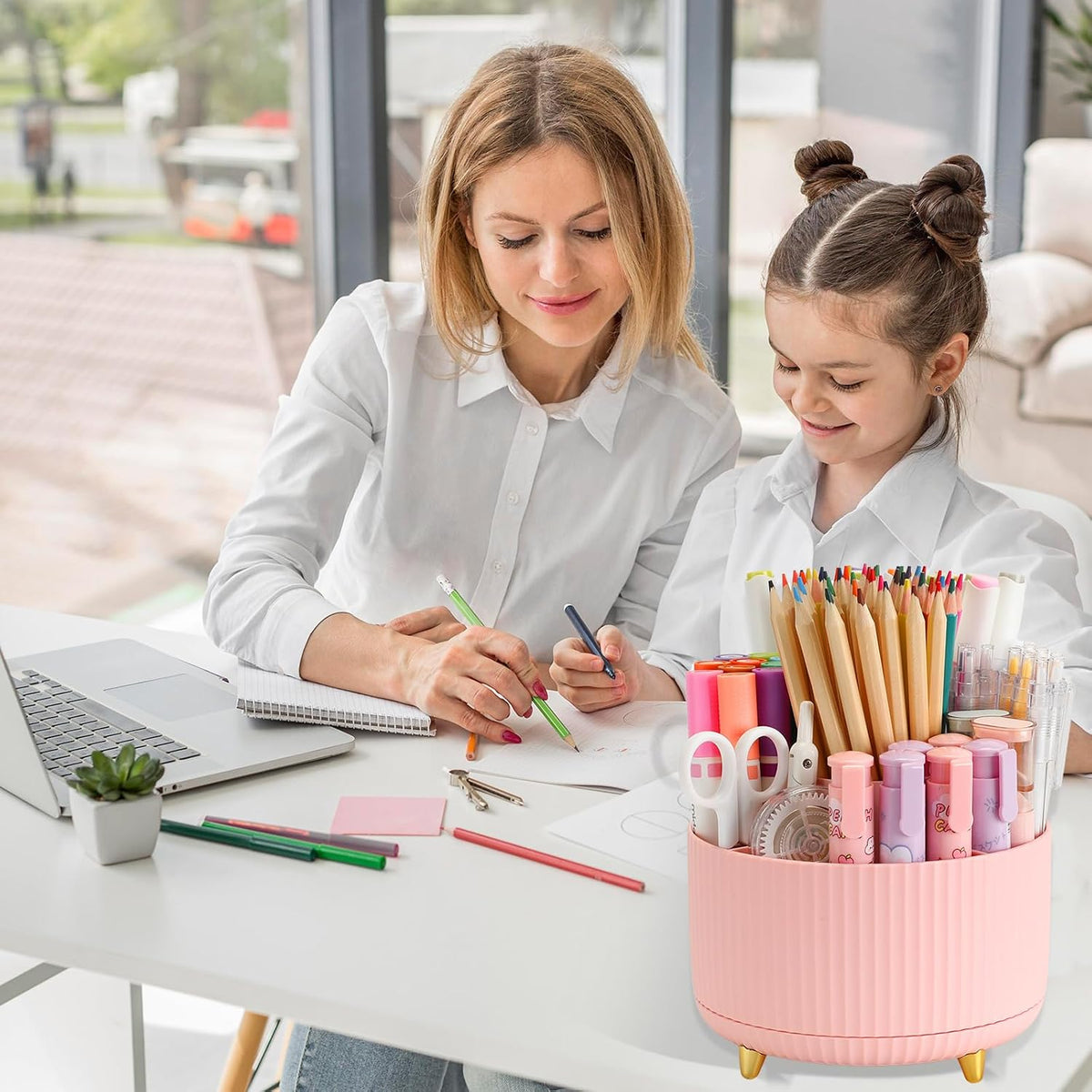 360°Rotating Pen&Pencil Holder For Desk With 5Slots Cute Office