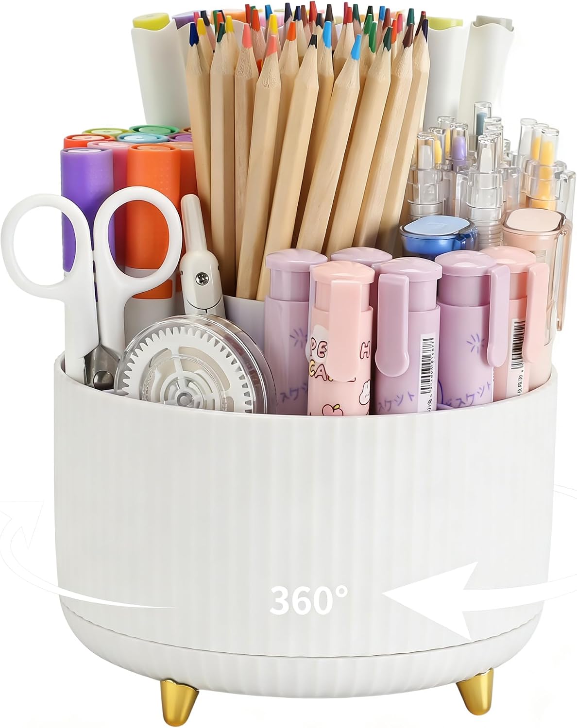 360°Rotating Pen&Pencil Holder For Desk With 5Slots Cute Office