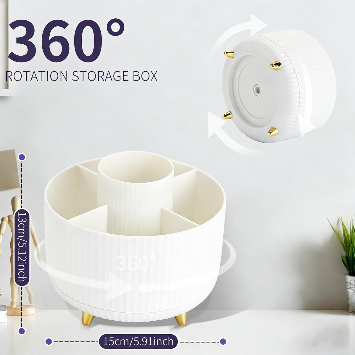 360°Rotating Pen&Pencil Holder For Desk With 5Slots Cute Office