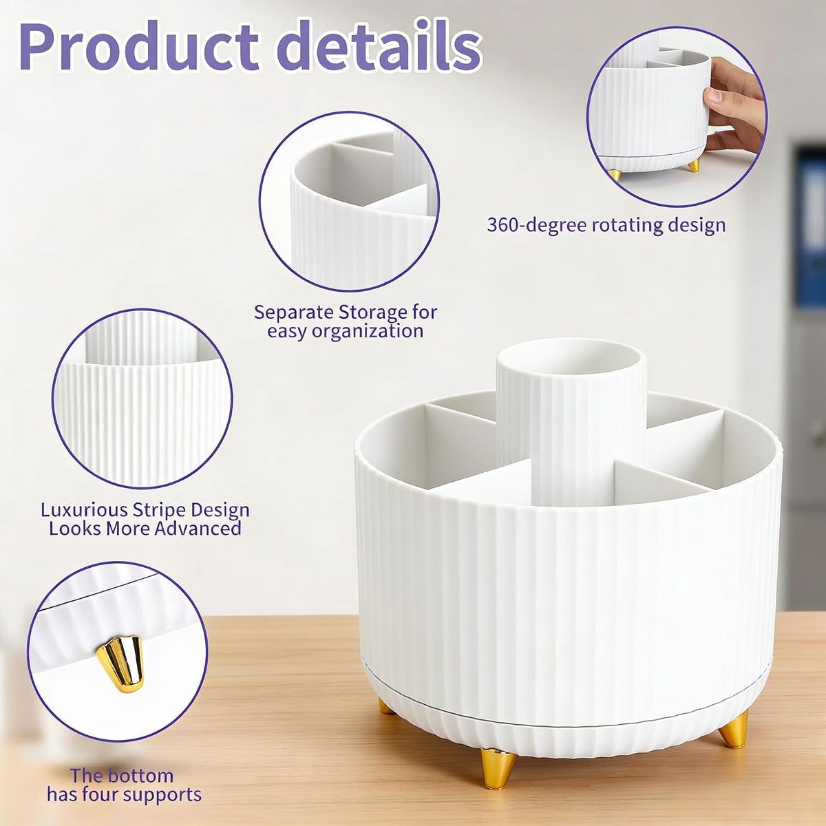 360°Rotating Pen&Pencil Holder For Desk With 5Slots Cute Office